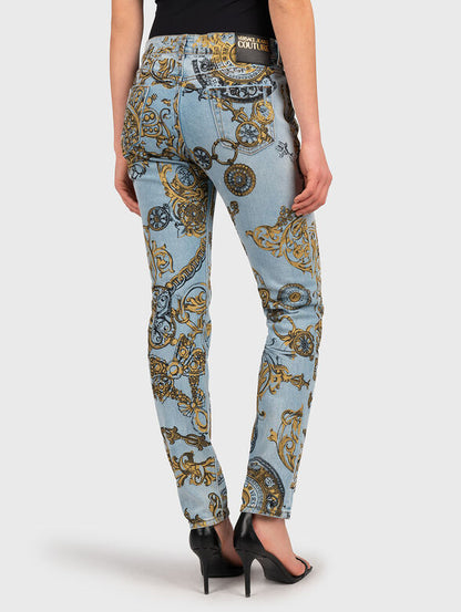 VERSACE JEANS COUTURE Slim jeans with a baroque print