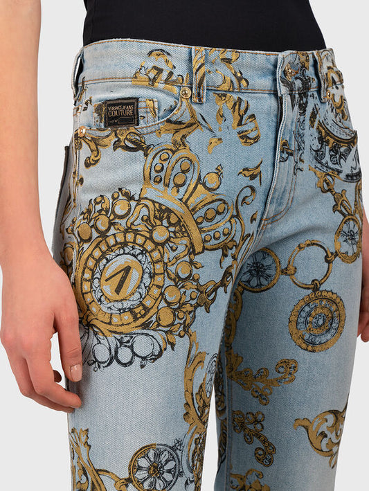 VERSACE JEANS COUTURE Slim jeans with a baroque print