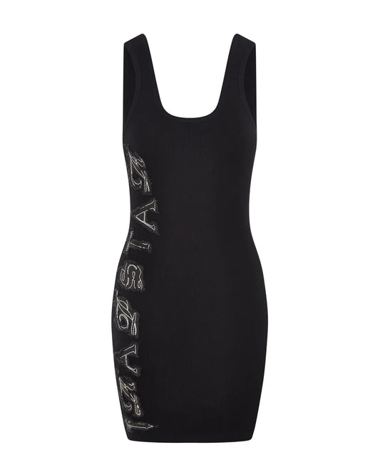 Trapstar WOMEN'S SCRIPT DENIM APPLIQUE TANK DRESS - BLACK