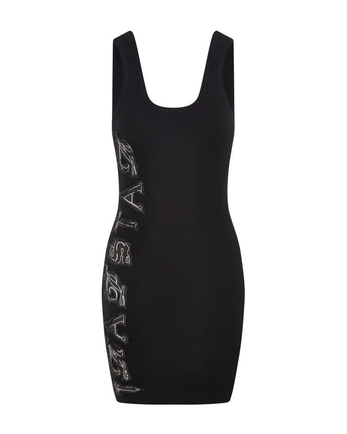 Trapstar Women's Sript Denim Applique Tank Dress Black