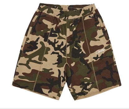 corteiz camo raw hem shorts