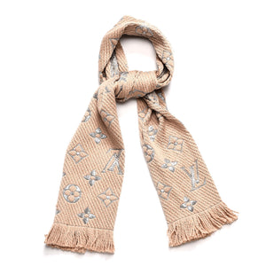 Louis Vuitton Wool Silk Logomania Shine Scarf 'Beige'