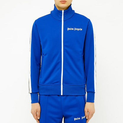 PALM ANGELS TAPED TRACK JACKET IN BLUE/WHITE