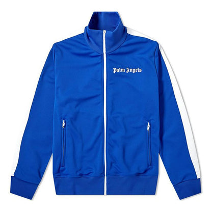 PALM ANGELS TAPED TRACK JACKET IN BLUE/WHITE