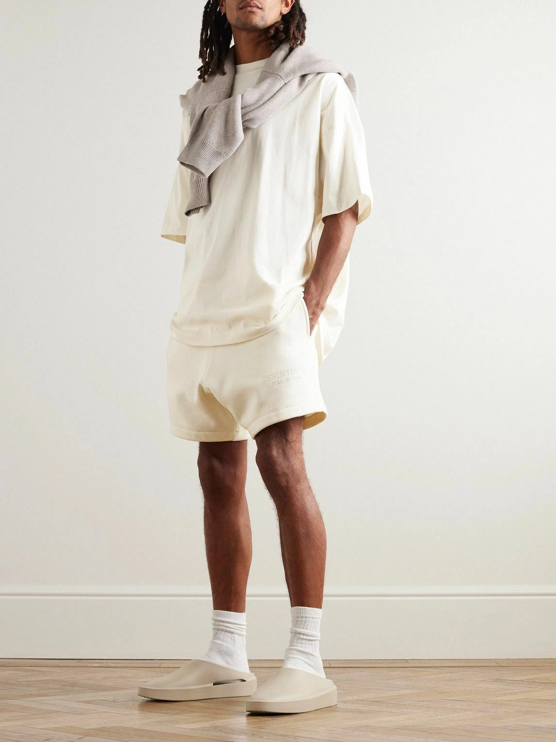 Essentials Fear Of God Logo-Appliquéd Cotton-Blend Jersey Drawstring Shorts