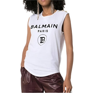 Balmain Button-Detail Logo-Print Tank Top