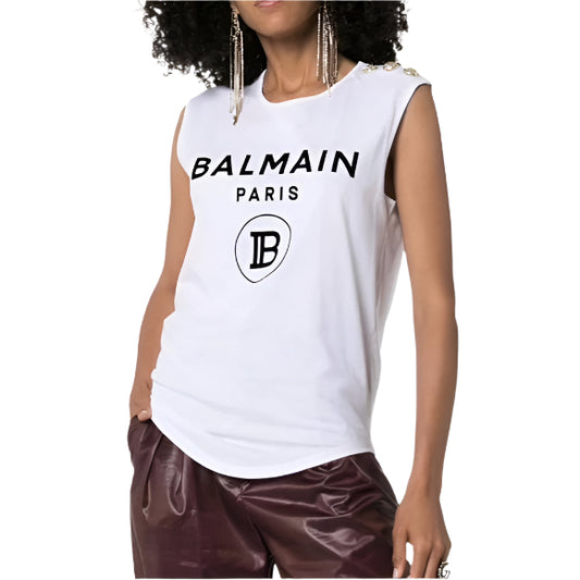 Balmain Button-Detail Logo-Print Tank Top