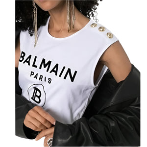 Balmain Button-Detail Logo-Print Tank Top