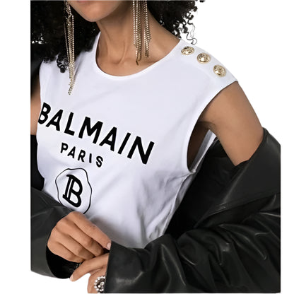 Balmain Button-Detail Logo-Print Tank Top