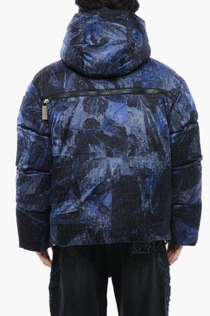 Off-White Logo Jacquard Puffer Jacket Sierra Leone 'Navy Blue'
