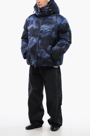 Off-White Logo Jacquard Puffer Jacket Sierra Leone 'Navy Blue'