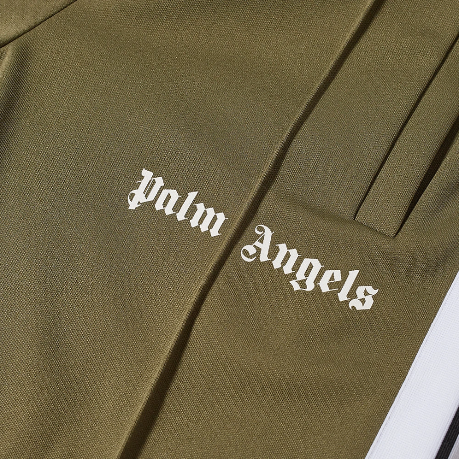 PALM ANGELS TAPED TRACK PANT MILITARY & WHITE.