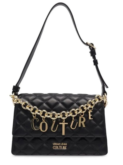 Versace Couture black Quilted Shoulder bag Chain Letter Logo